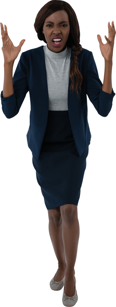 Transparent Businesswoman Expressing Frustration in Formal Attire