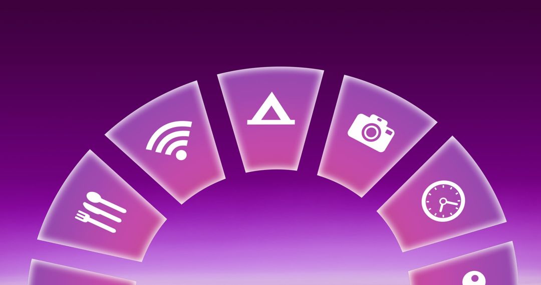 Digital Travel Icons on Vibrant Purple Background