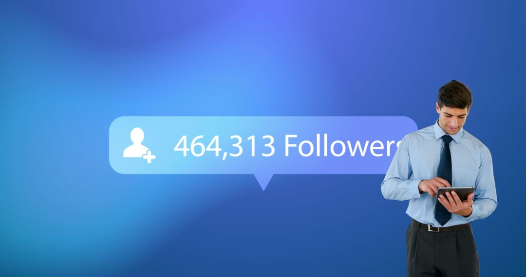 Man Checking Social Media with Growing Follower Count