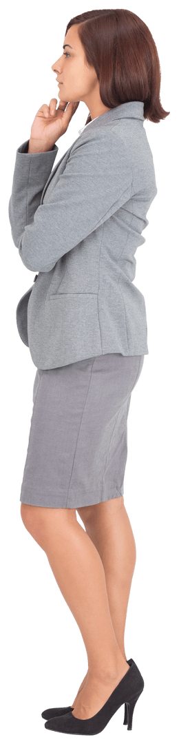 Transparent Businesswoman Contemplating for Virtual Interface