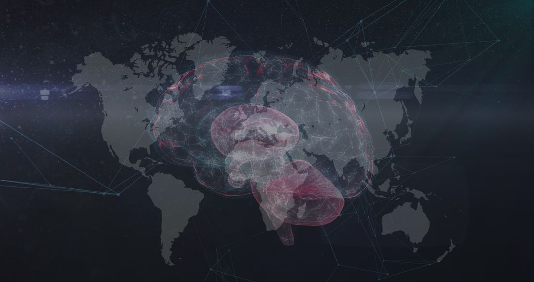 Digital Brain Overlay on Global Network Map