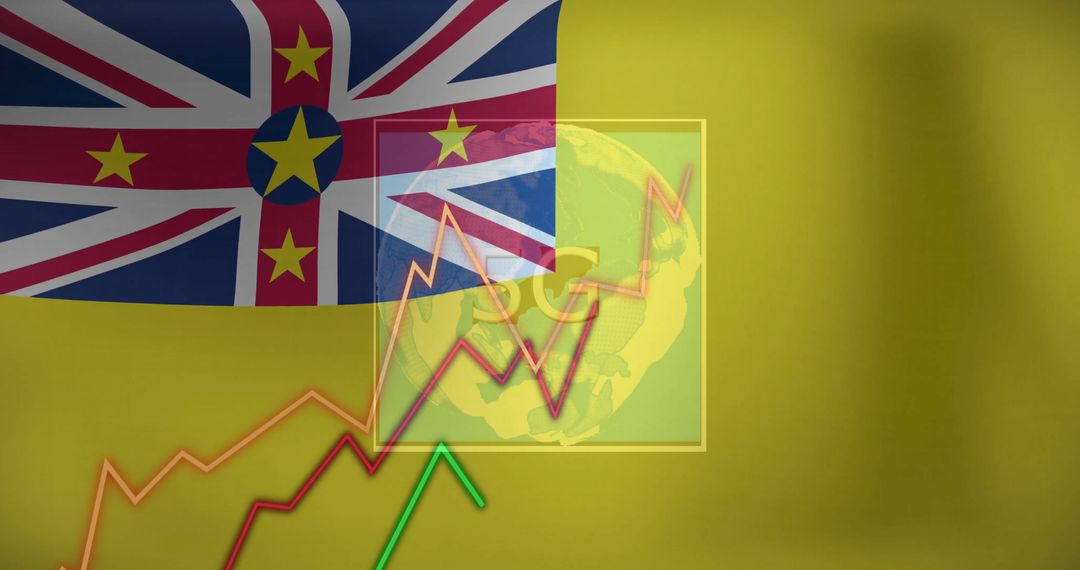 Niue Flag Overlaying Economic Growth with Rising Graph Lines