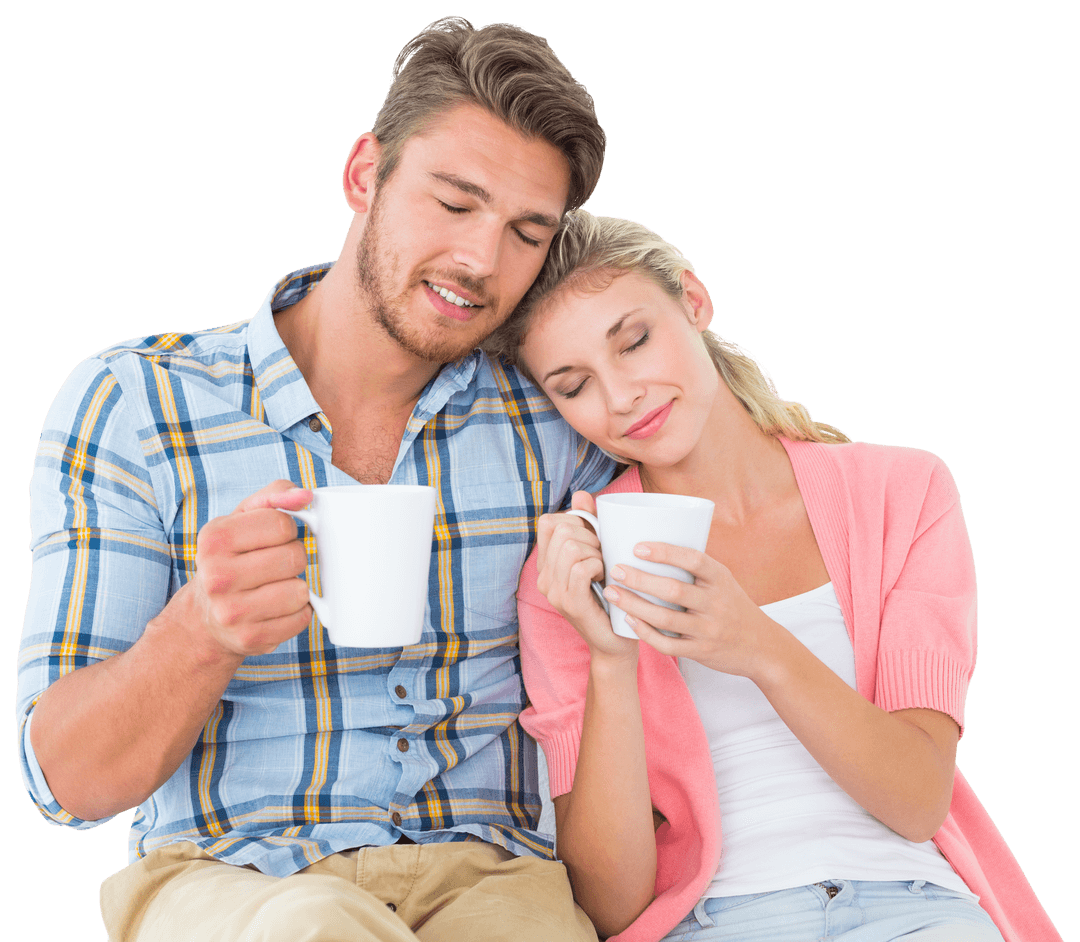 Transparent Relaxed Young Couple Enjoying Warm Coffee