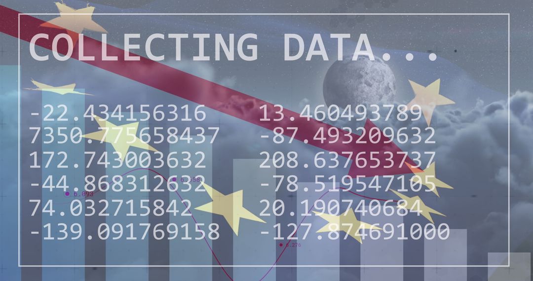 Global Data Processing over European Union Flag at Night