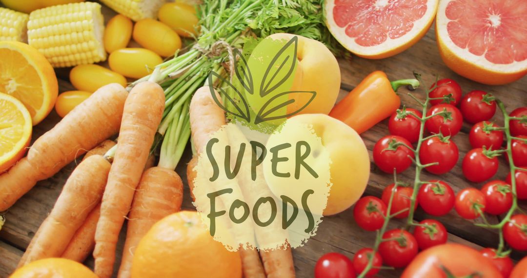Vibrant Array of Super Foods with Fresh Fruits and Vegetables