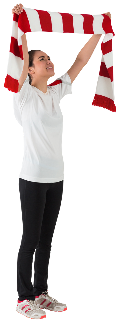 Transparent Image of Enthusiastic Football Fan Waving Red and White Scarf - Download Free Stock Images Pikwizard.com