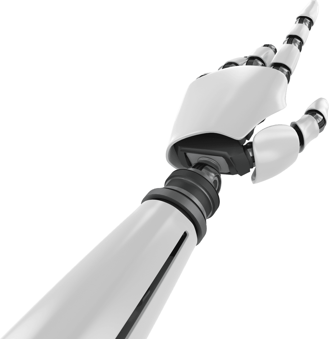 Robotic Hand Gesturing Upward on Transparent Background