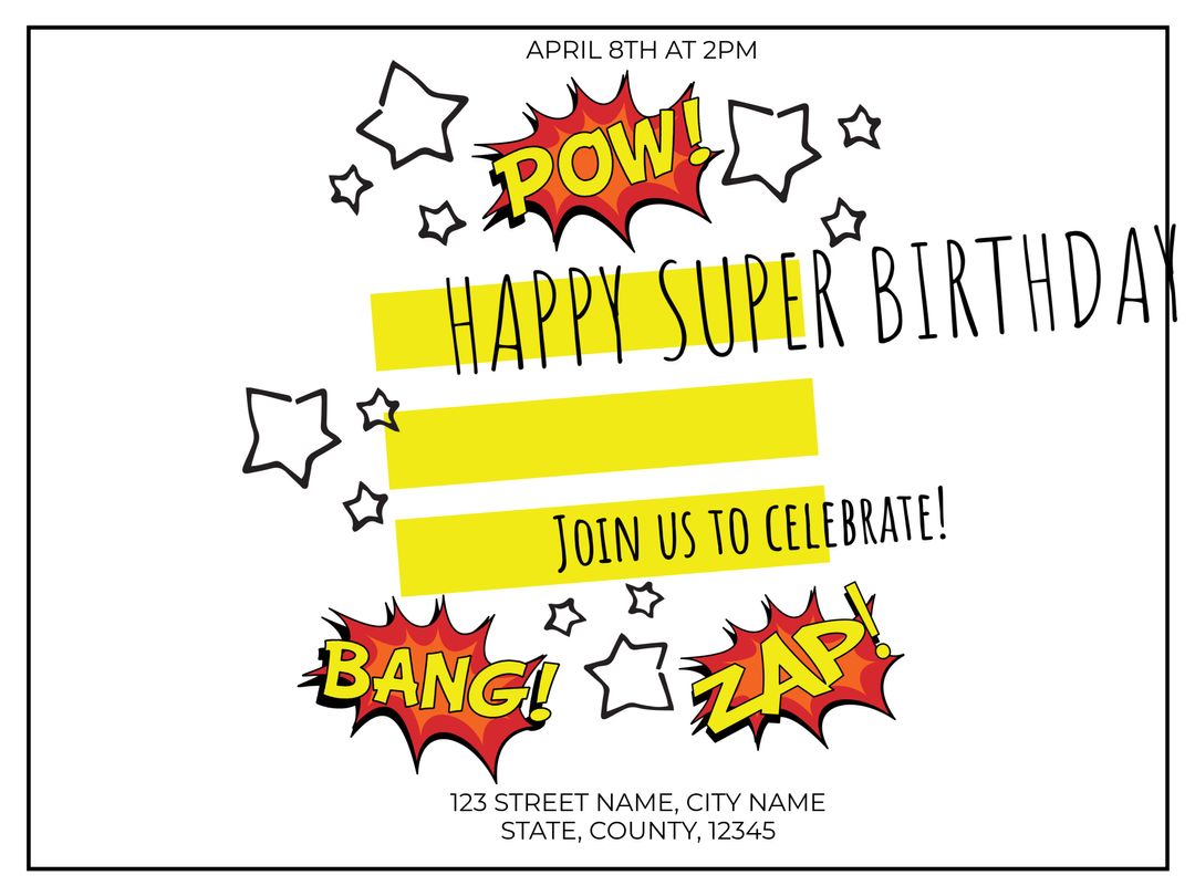 Dynamic Superhero-Themed Birthday Invitation with Comic Book Elements - Download Free Stock Templates Pikwizard.com