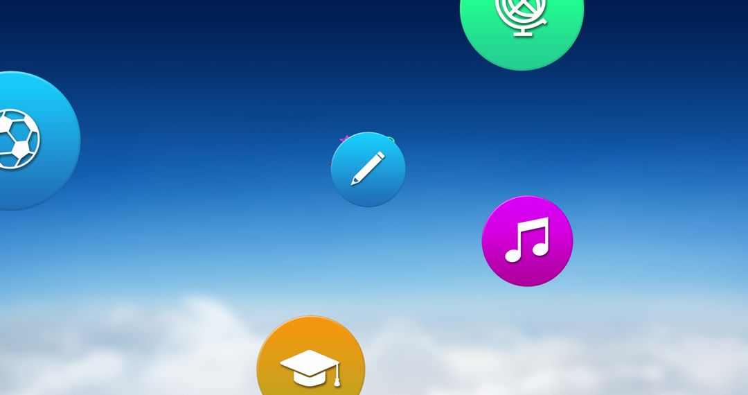 Colorful Icons Floating in Sky Symbolizing Media