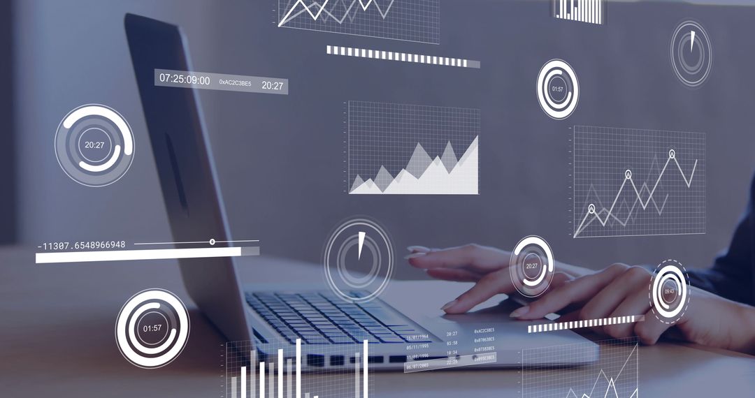 Data Analysis with Interactive Graphs on Laptop Screen in Modern Office
