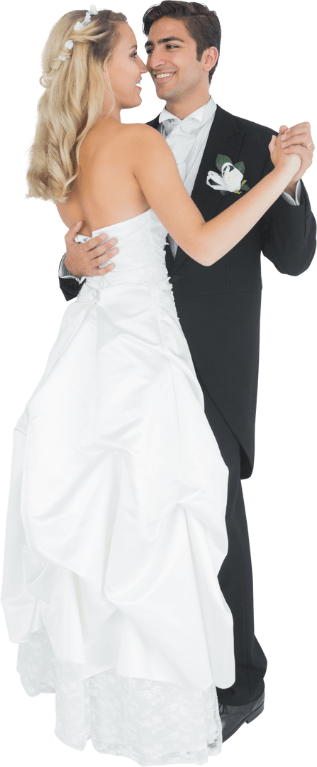 Elegant Wedding Couple Dancing in Charming Embrace, Transparent Background