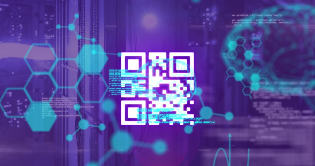 Futuristic QR Code Overlay with Brain and Data Elements
