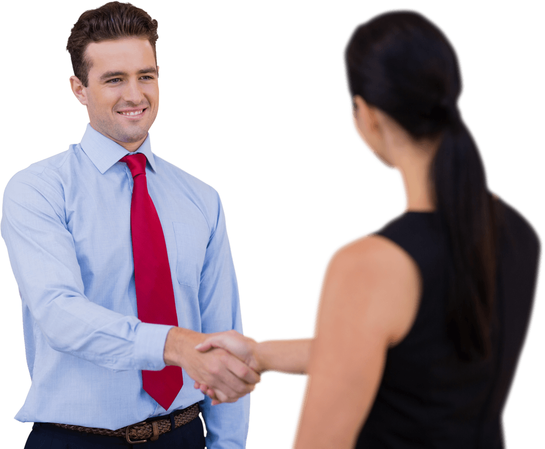 Transparent Businessman Shaking Hands with Colleague in Office