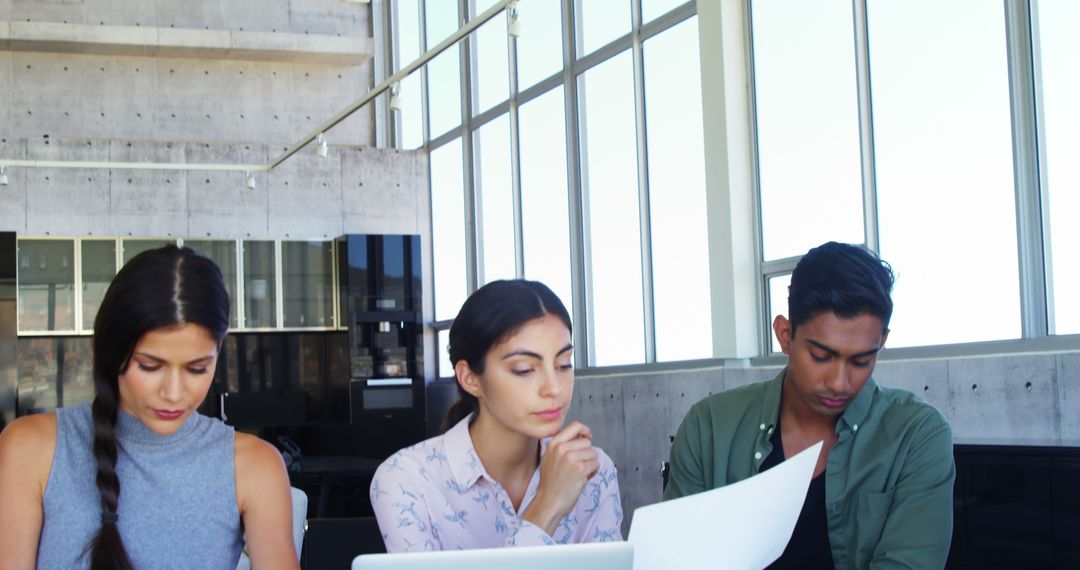 Focused Multiracial Team Collaborating in Modern Office Workspace