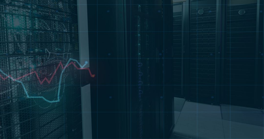 Financial Data Visualization with Server Racks in Background