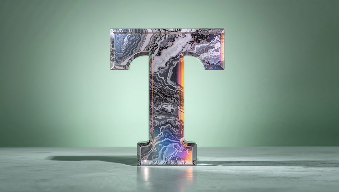 3D Marble Textured Letter T with Colorful Lighting on Minimal Background