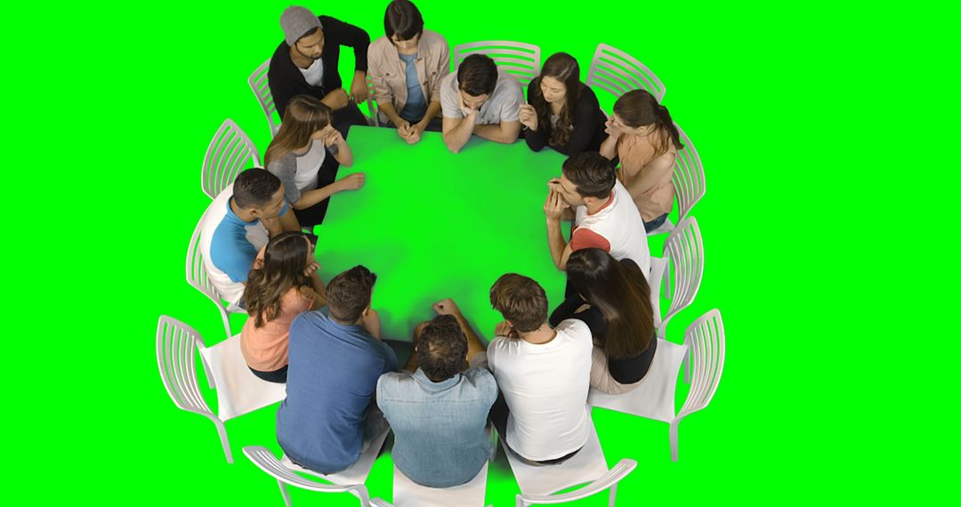 Group of young adults counseling session in circular arrangement on green background - Free Images, Stock Photos and Pictures on Pikwizard.com