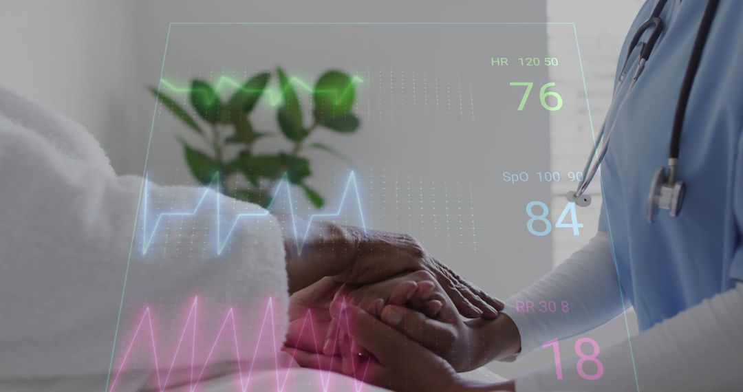 Diverse Doctor Monitoring Patient Vital Signs with Heart Rate Display