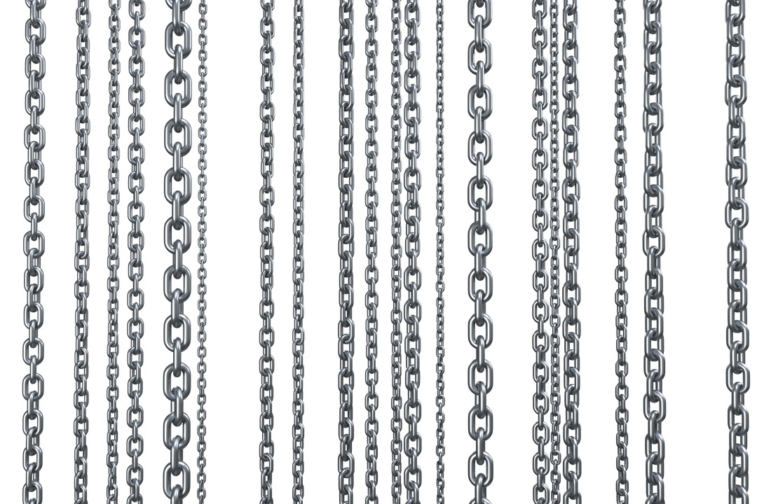 Rows of Metallic Silver Chains Hanging with Transparent Background
