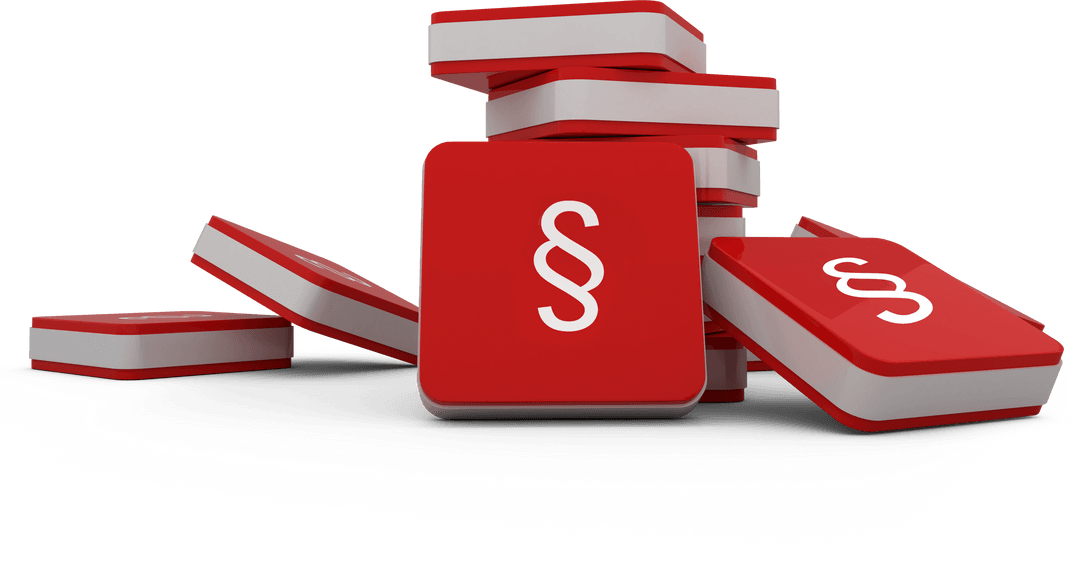 Pile of Red Cubes with Transparent Legal Section Symbols