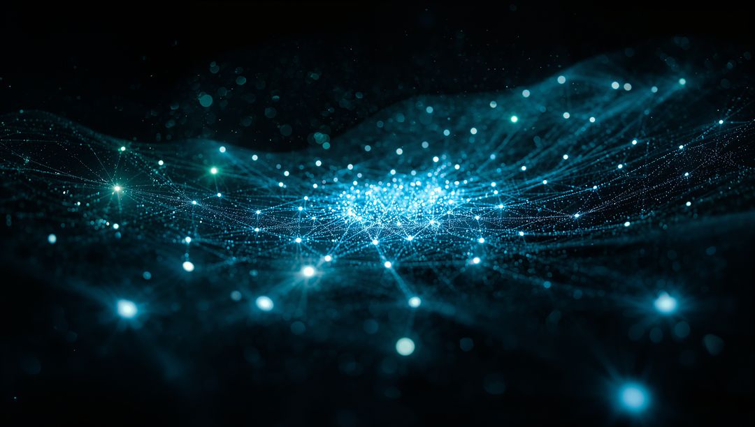 Futuristic Blue Mesh Network with Glowing Nodes and Light Particles