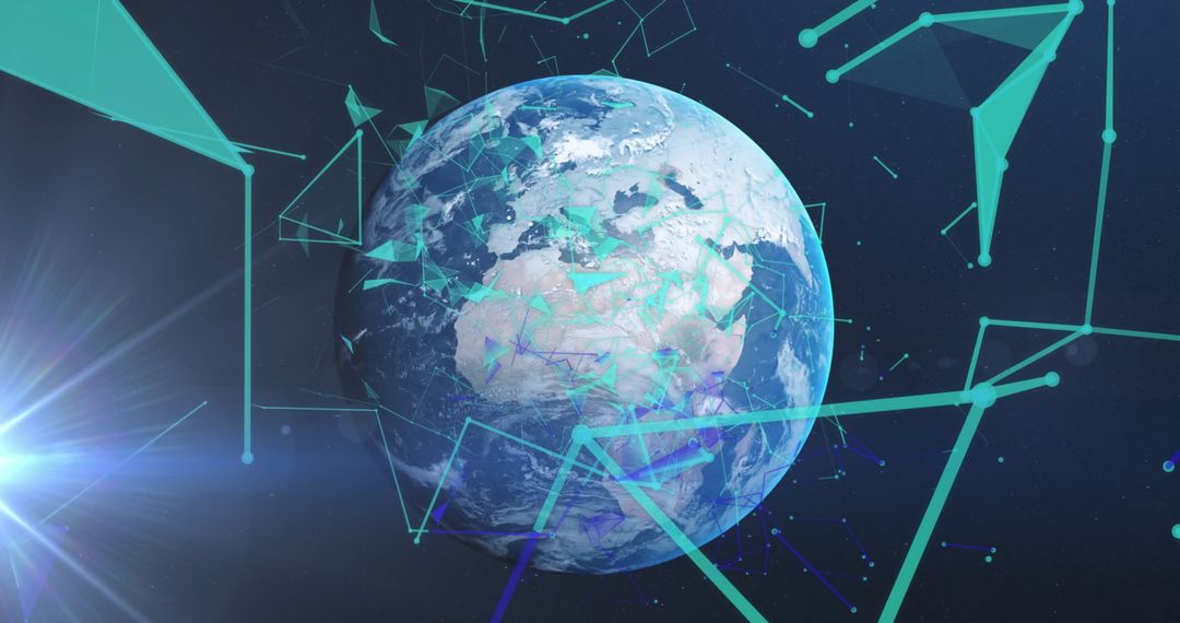 3D Earth with Futuristic Digital Networks and Blue Glowing Triangles