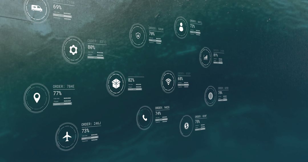 Digital Data Interface Over Seascape with Network Icons