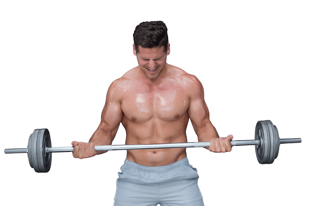 Caucasian Muscular Man Lifting Weights Transparent Background