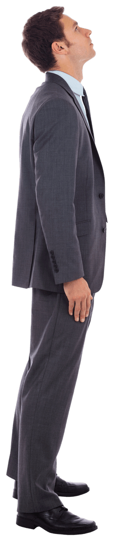 Transparent Man in Suit Looking Up with Hands in Pocket
