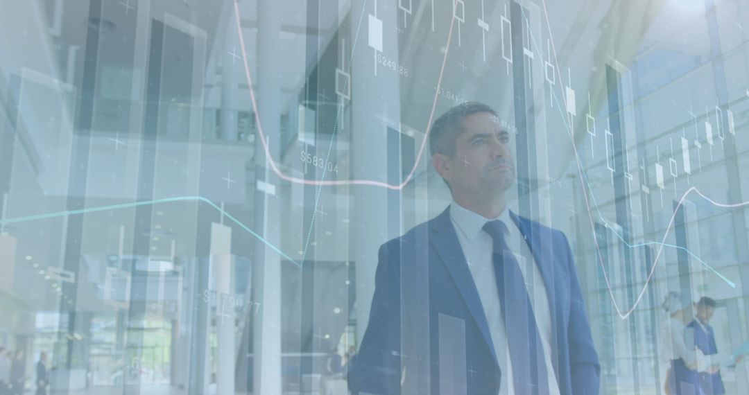 Businessman Analyzing Financial Data with Virtual Charts