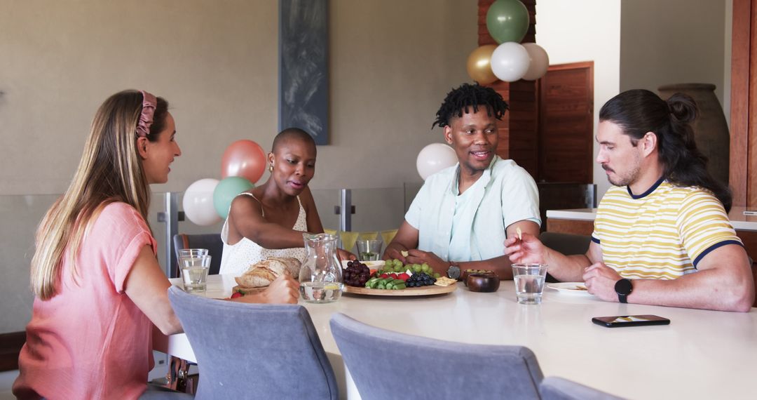 Diverse Group Socializing at Casual Dining Table Gathering