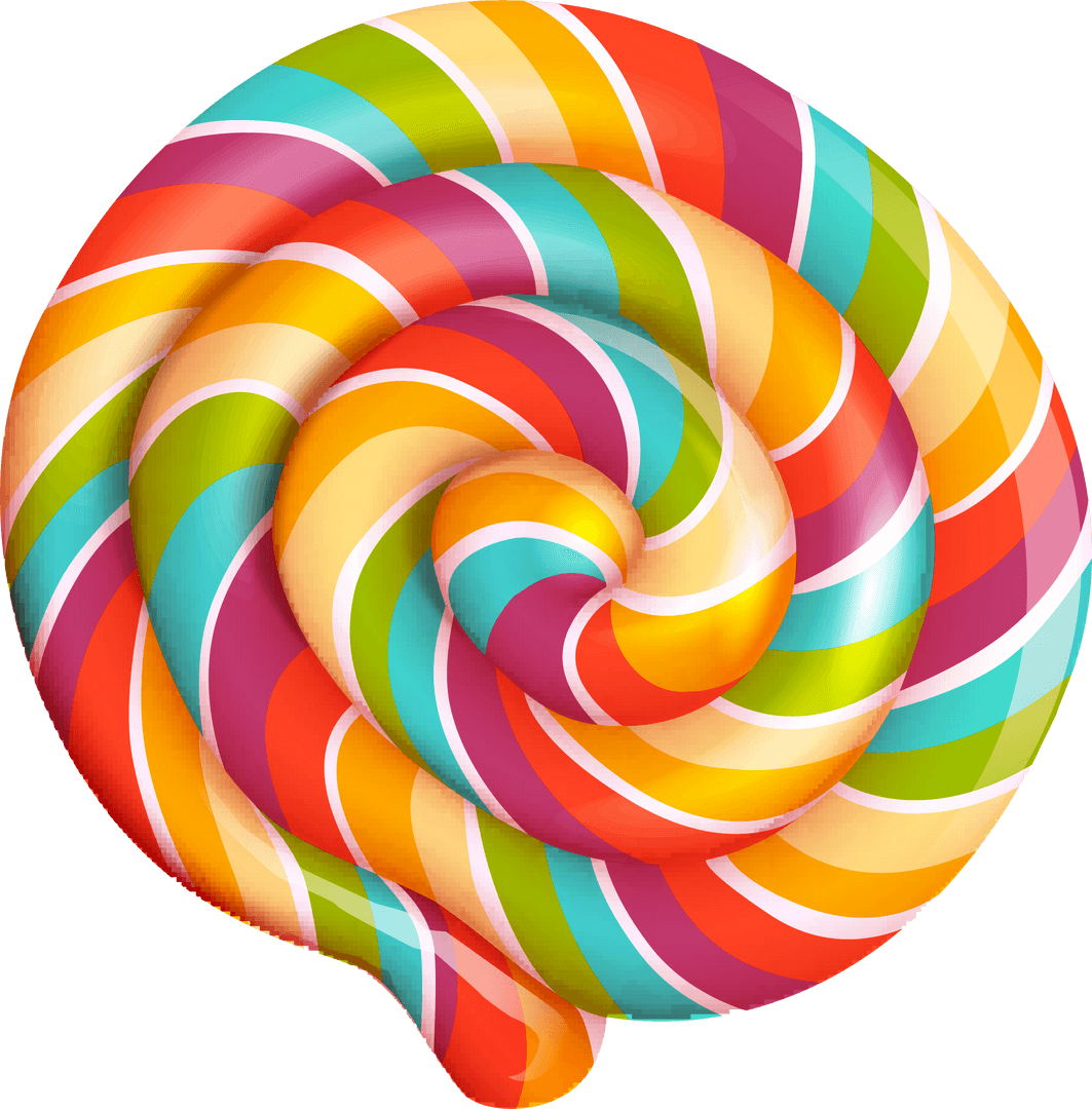 Colorful Spiral Candy with Rainbow Stripes and Transparent Background