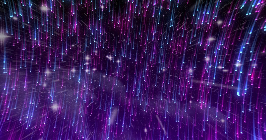 Futuristic Digital Rain with Glowing Streaks and Stars