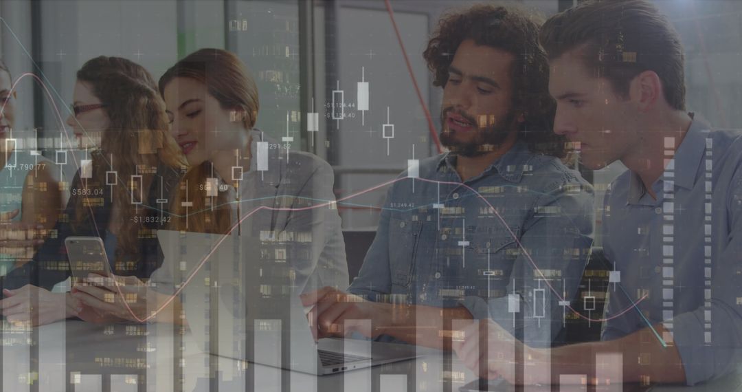 Team Collaborating with Financial Charts in Modern Office