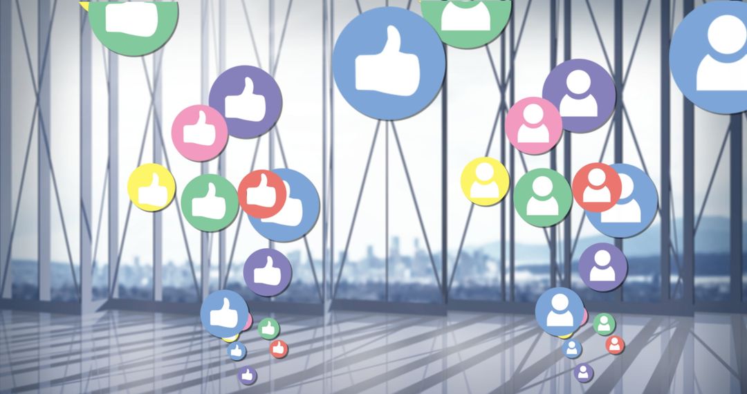 Floating Colorful Social Media Thumbs Up in Modern Interior