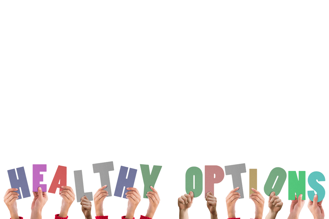 hands displaying colorful transparent 'healthy options' letters - Download Free Stock Images Pikwizard.com