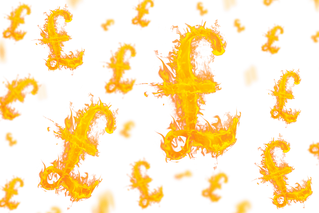 Fiery Pound Signs Demonstrating Currency Power on Transparent Background