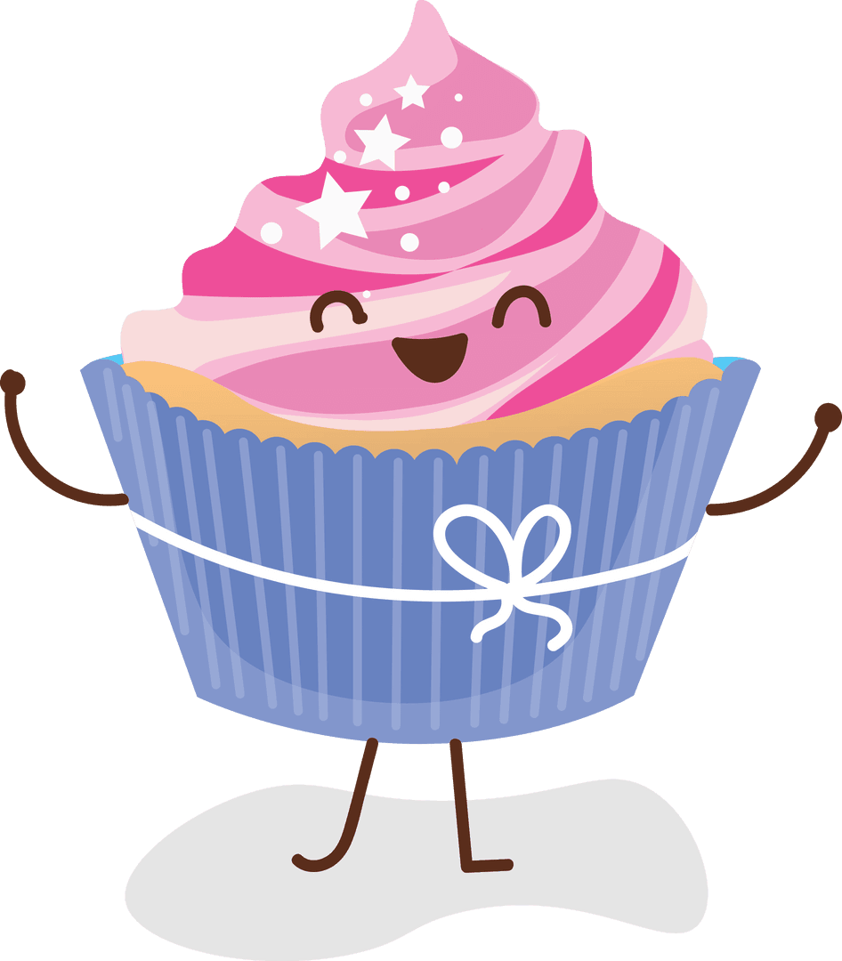 Happy Cupcake with Pink Frosting on Transparent Background