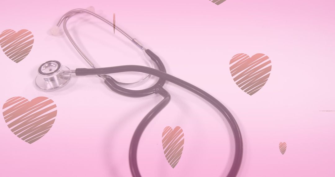Stethoscope on Pink Background with Falling Hearts