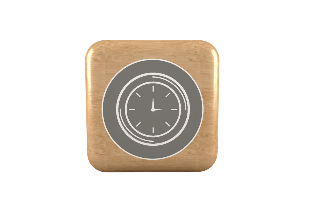 Vector Clock Icon on Light Brown Transparent Wooden Cube Design