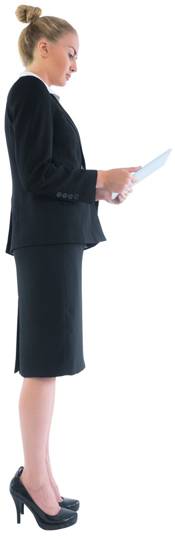 Transparent Professional Woman Holding Tablet