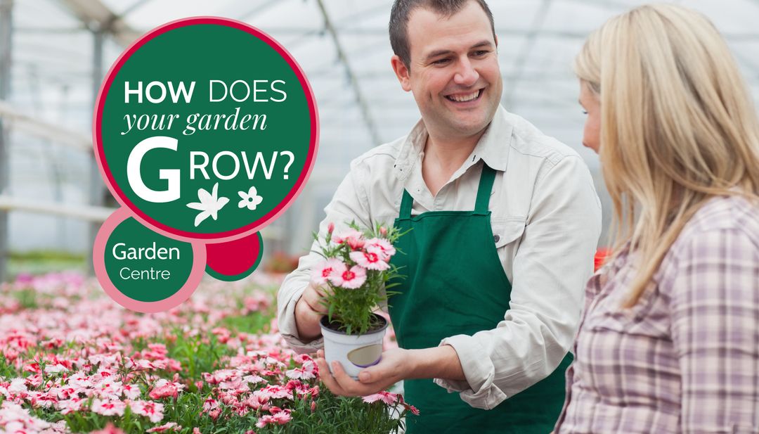 Smiling Couple Enjoying Vibrant Flowers in Garden Center
