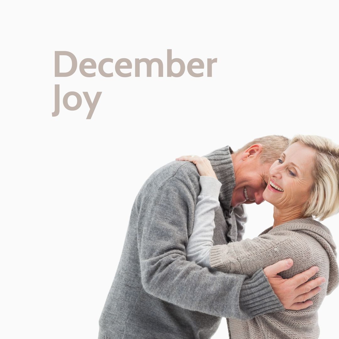 Happy Elderly Couple Embracing in Cozy Winter Clothing