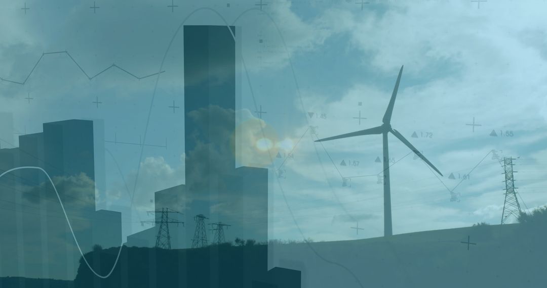 Wind Turbine with Data Visualization and Transmission Towers