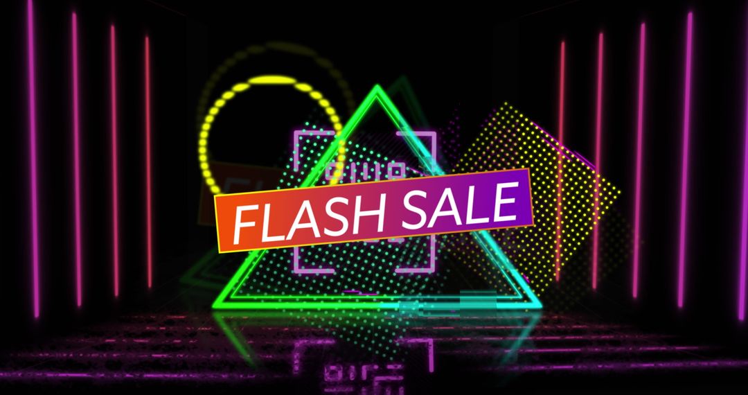 Vibrant Neon Flash Sale Banner with Geometric Shapes