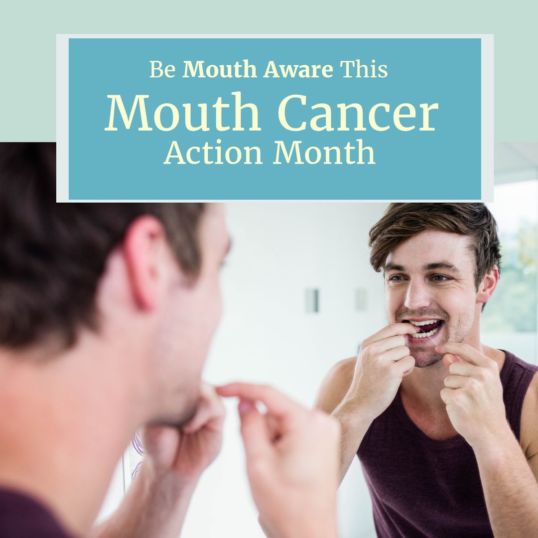 Awareness of Oral Health: Young Man Flossing for Mouth Cancer Action Month - Download Free Stock Templates Pikwizard.com