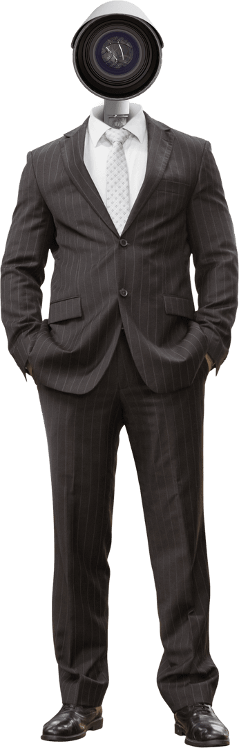 Businessman with CCTV Camera Head in Formal Suit Transparent Background
