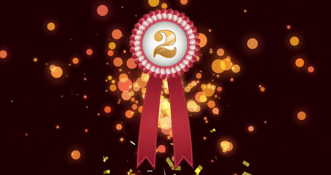 Second Place Award Rosette with Sparkling Confetti Background