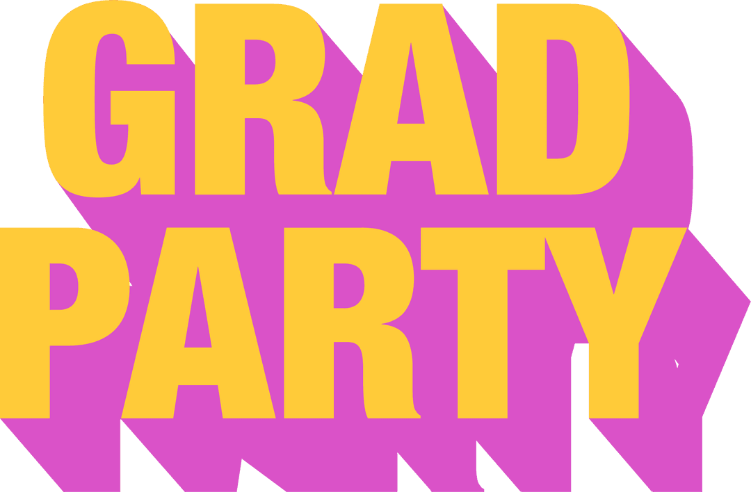 Transparent GRAD PARTY Text in Yellow and Pink