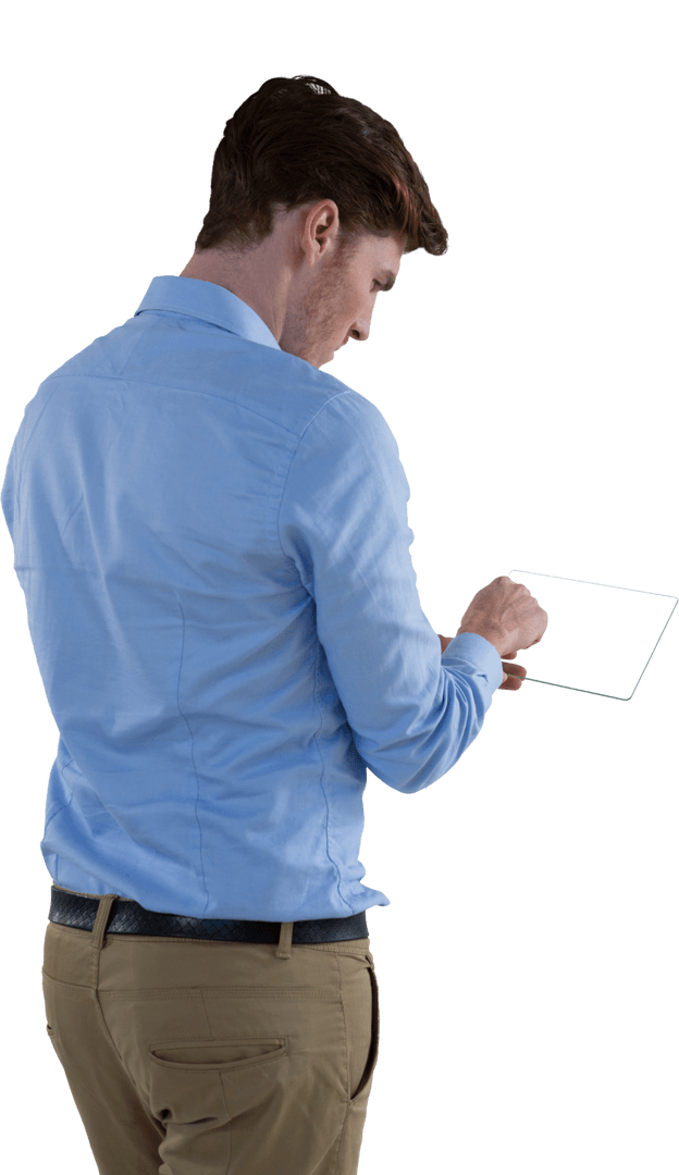 Business Professional Engaging with Transparent Digital Tablet
